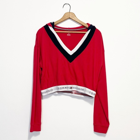Tommy Hilfiger V Neck Crop Hoodie Sweater - Picture 5 of 10
